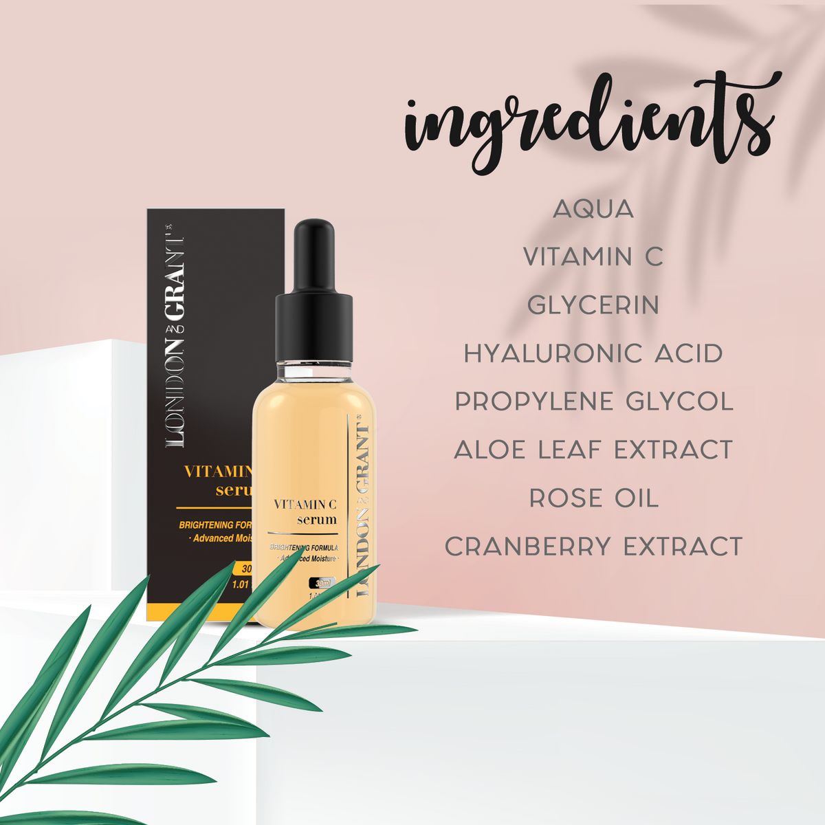 Vitamin C Anti-Aging Serum (25%) Hyaluronic Acid + Aloe Leaf Extract 1oz.