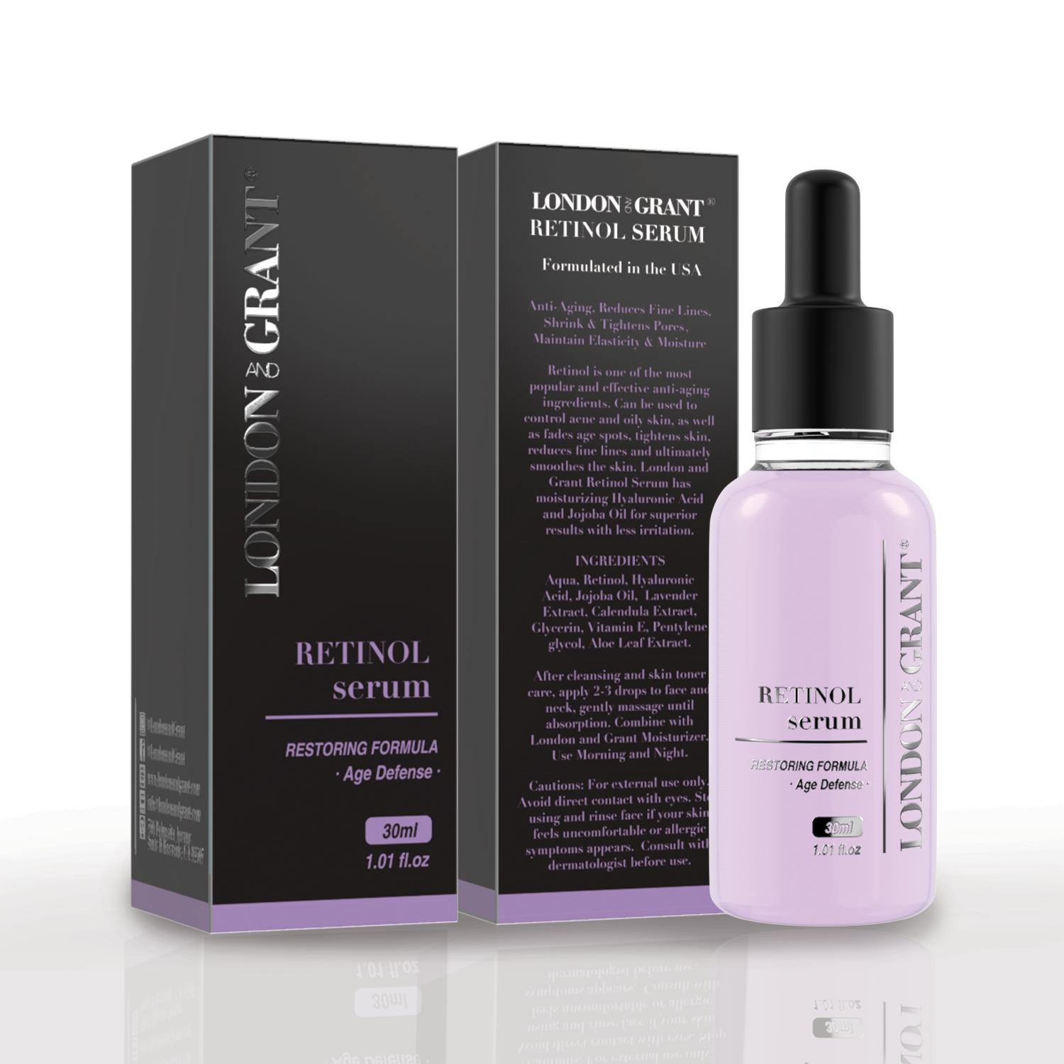 Retinol Serum (2.5%) Anti-Anging Hyaluronic Acid + Vitamin E Reduces Wrinkles, Redness, and Pores 1oz.