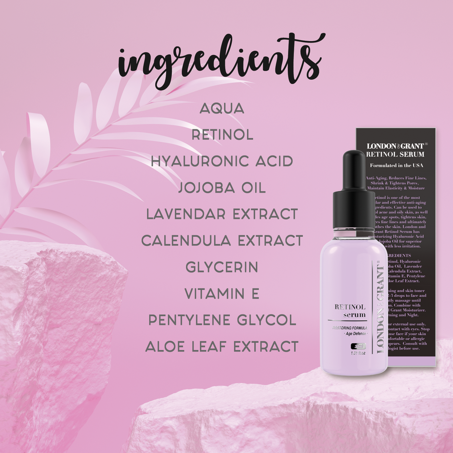 Retinol Serum (2.5%) Anti-Anging Hyaluronic Acid + Vitamin E Reduces Wrinkles, Redness, and Pores 1oz.