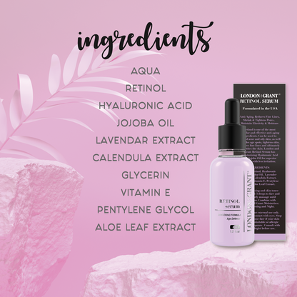 Retinol Serum (2.5%) Anti-Anging Hyaluronic Acid + Vitamin E Reduces Wrinkles, Redness, and Pores 1oz.