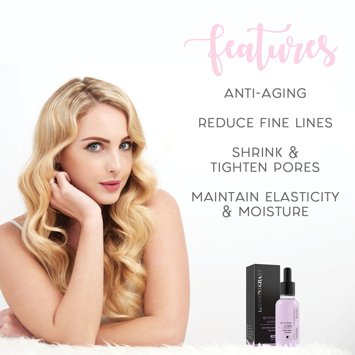 Retinol Serum (2.5%) Anti-Anging Hyaluronic Acid + Vitamin E Reduces Wrinkles, Redness, and Pores 1oz.