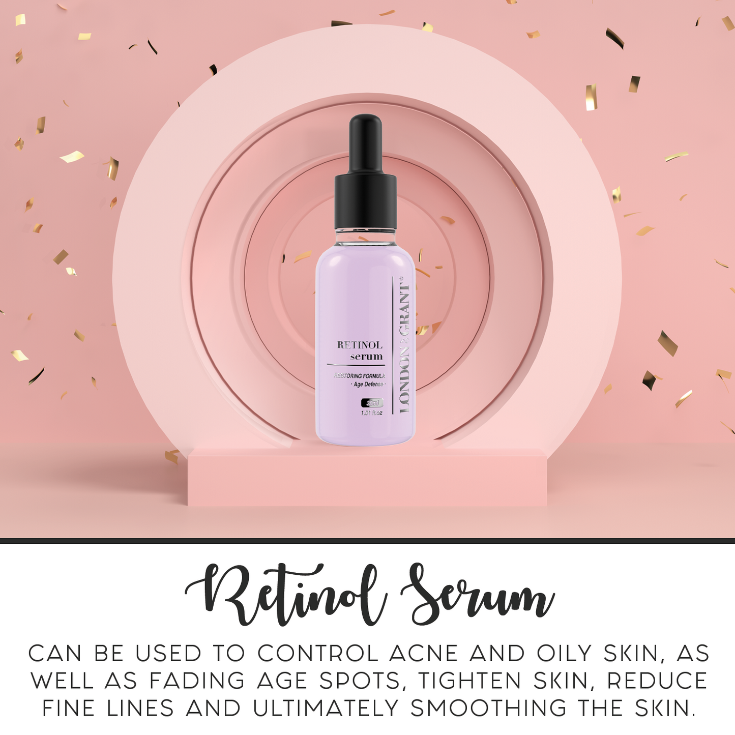 Retinol Serum (2.5%) Anti-Anging Hyaluronic Acid + Vitamin E Reduces Wrinkles, Redness, and Pores 1oz.