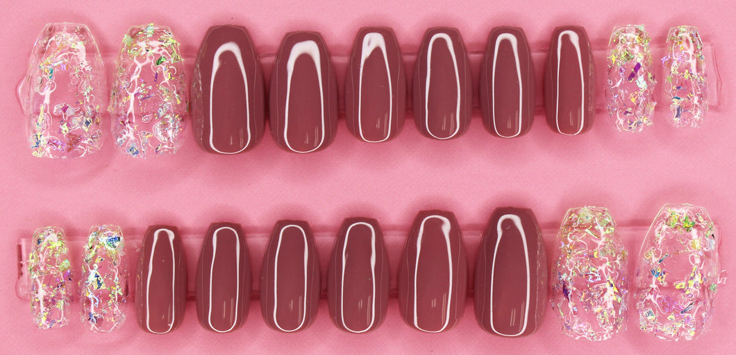 Nude Ice Princess Short Coffin Gloss Press On Nails