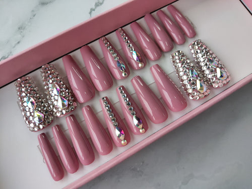 Nude Bling Long Coffin Press On Nails